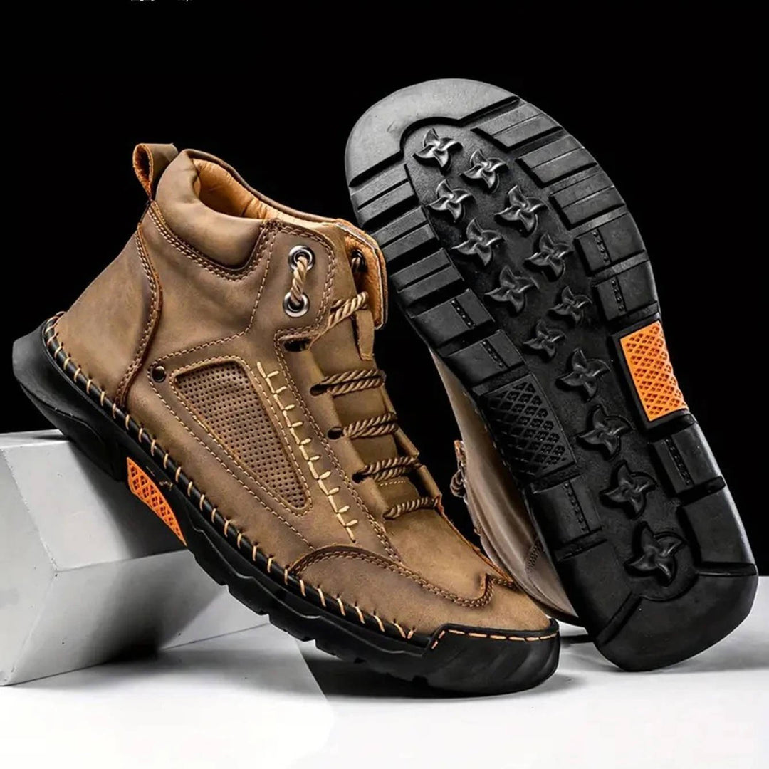 Adventure-ready men's waterproof hiking boots, featuring arch support for superior comfort & stability.