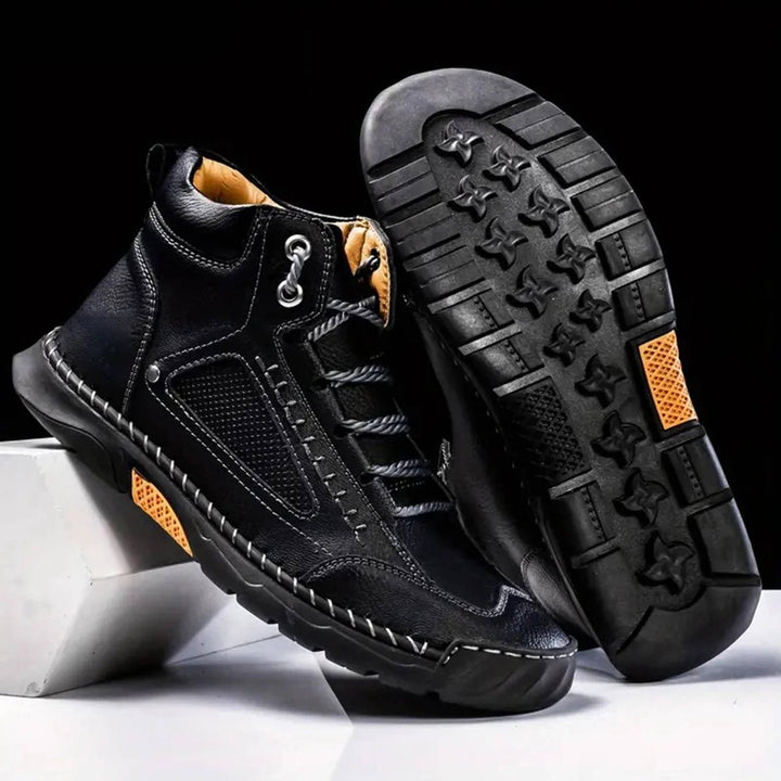 Durable men's waterproof hiking boots, perfect for wet trail conditions & all-year adventure.