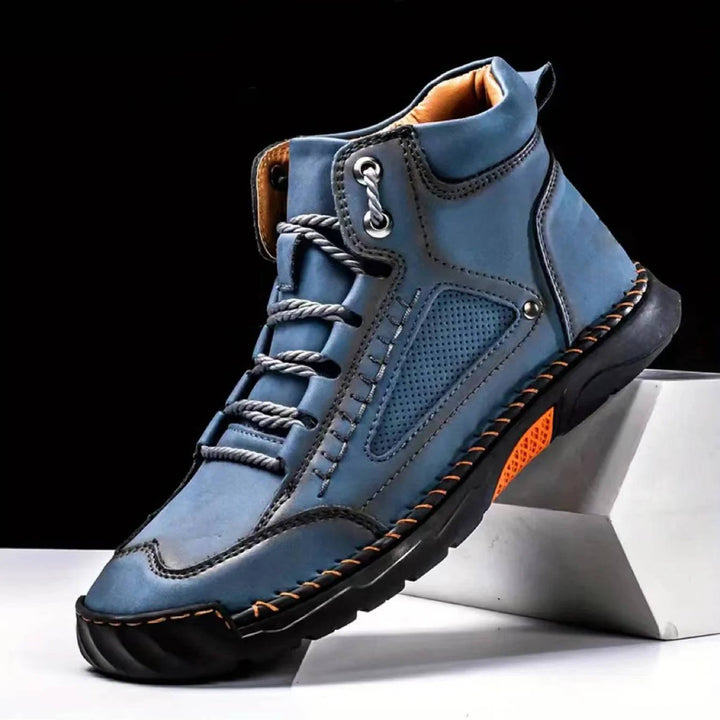 Stylish men's waterproof hiking boots, offering arch support & durability for any adventure.