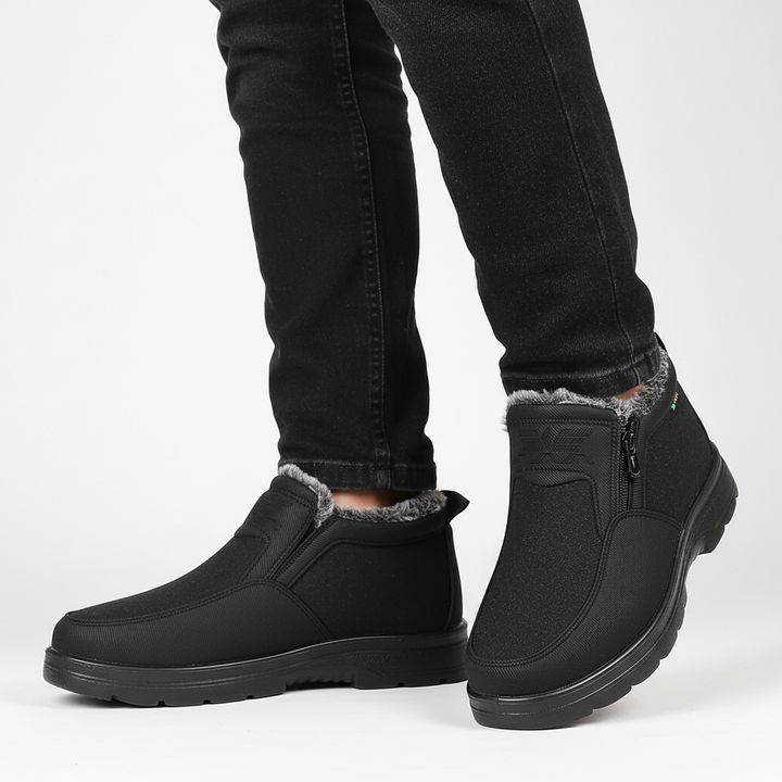 Side view of durable men's waterproof insulated ankle boot, orthopedic design