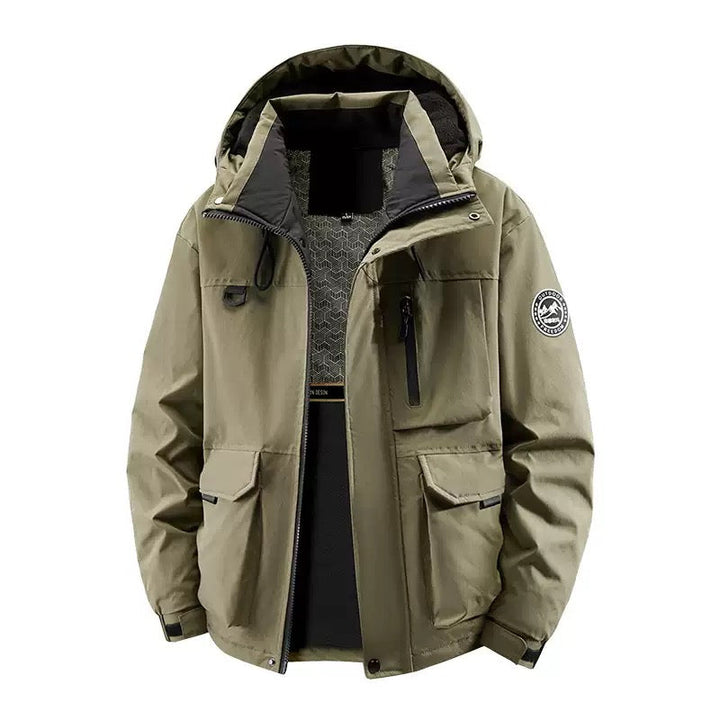 Men's warm insulated winter jacket, waterproof and hooded, offering ultimate protection against cold weather.