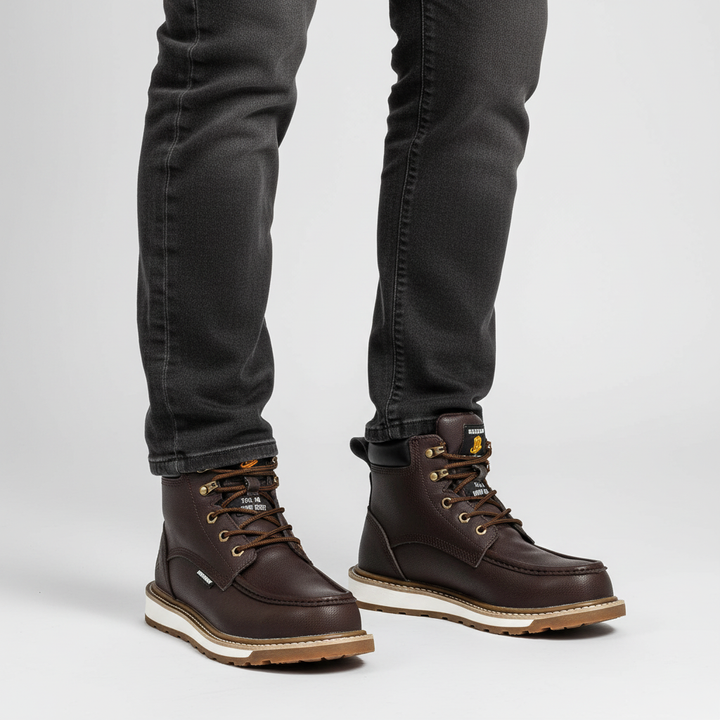 High-quality men's waterproof leather work shoes, brown, robust and comfortable for autumn winter