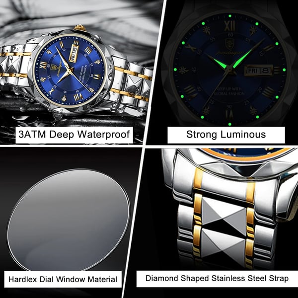 Classic men's business dress watch, waterproof, luminous hands & scratch-resistant.