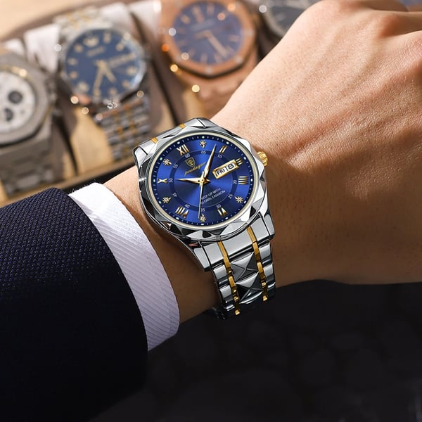 Scratch-resistant men's luxury watch, waterproof, luminous, and elegant for dress wear.