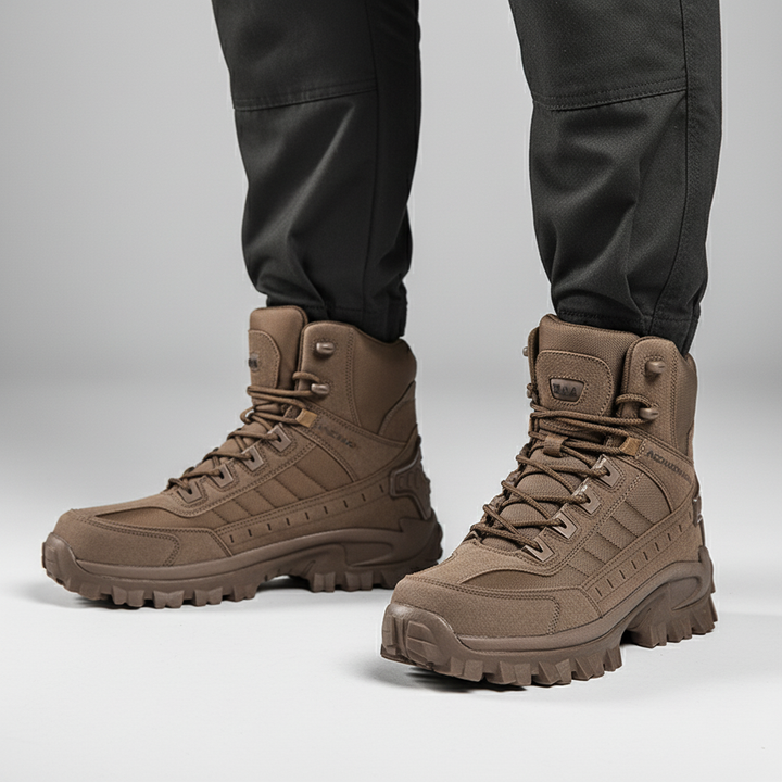 Comfortable men's waterproof hiking boots with robust design and tactical features.