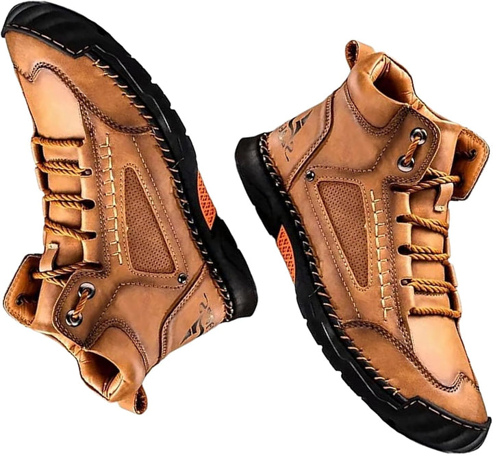 Men's waterproof orthopedic boots, arch support, non-slip soles, Renvar, brown leather, front view