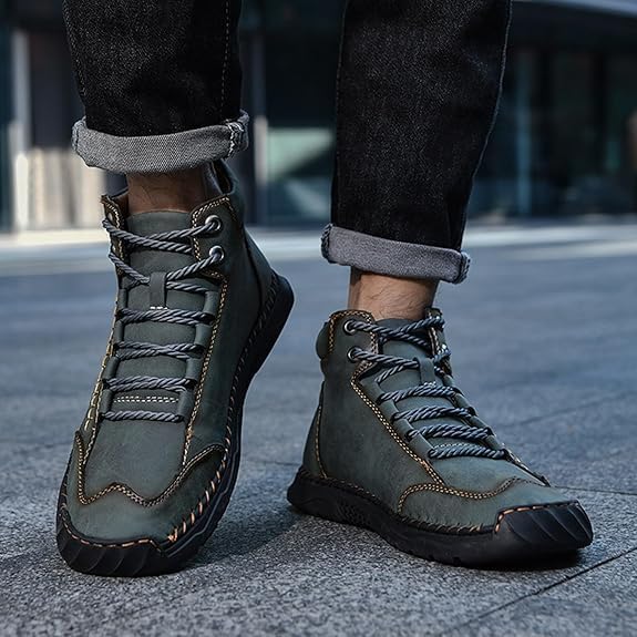 Collection of Renvar men's waterproof orthopedic boots in various brown leather shades, arch support