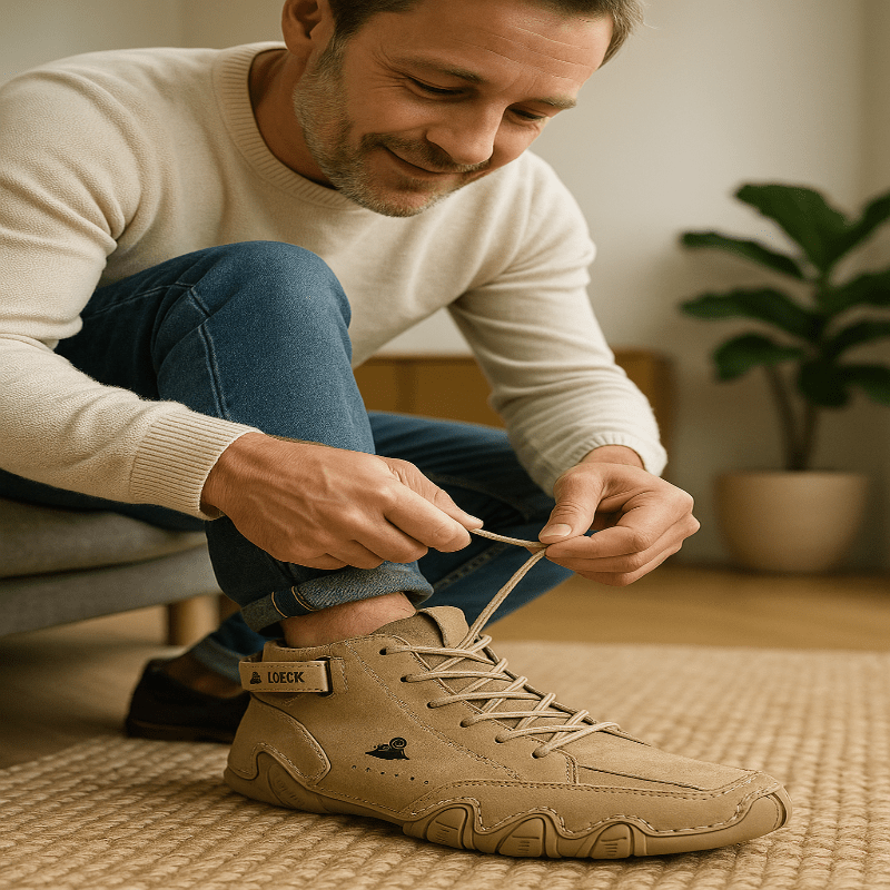 Durable men's waterproof all-weather shoes with orthopedic support for active outdoor comfort.