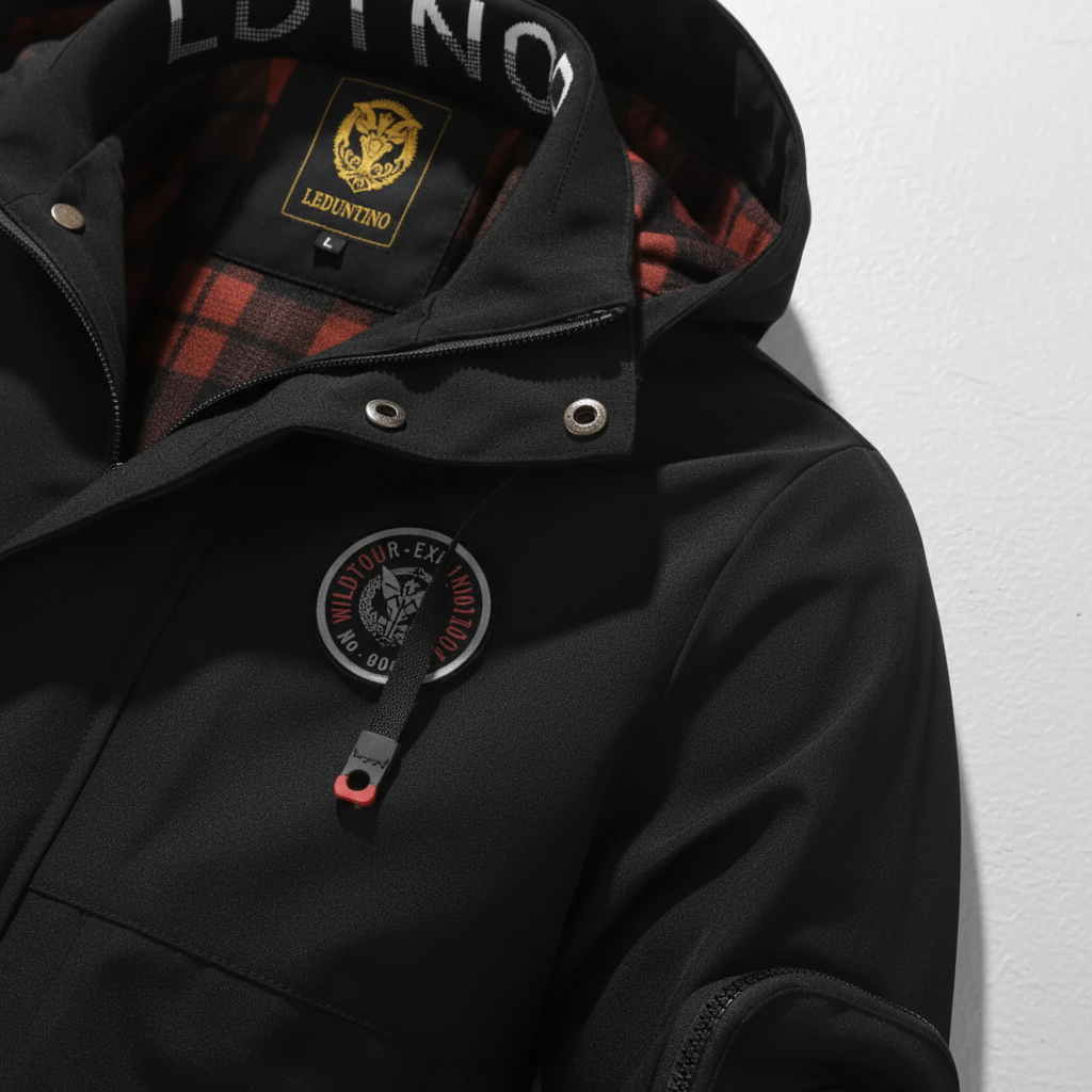Stylish men's casual jacket, waterproof and windproof, featuring a unique checkered lining for outdoor use.