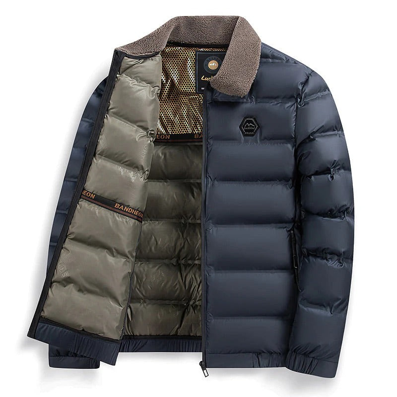 Stylish men's padded winter jacket, waterproof and insulated for warmth. Perfect cold weather outerwear.