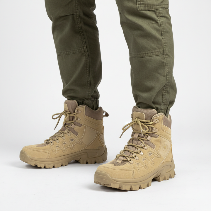 Black men's waterproof tactical boots, breathable combat footwear for rugged terrain