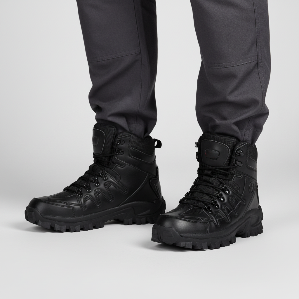 High-top men's waterproof tactical boots in khaki, designed for ultimate outdoor durability