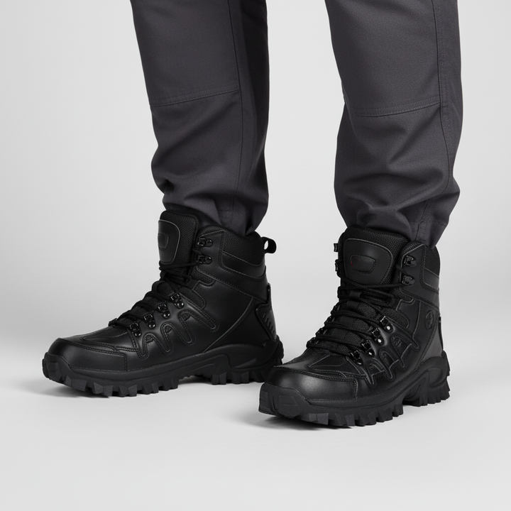 High-top men's waterproof tactical boots in khaki, designed for ultimate outdoor durability