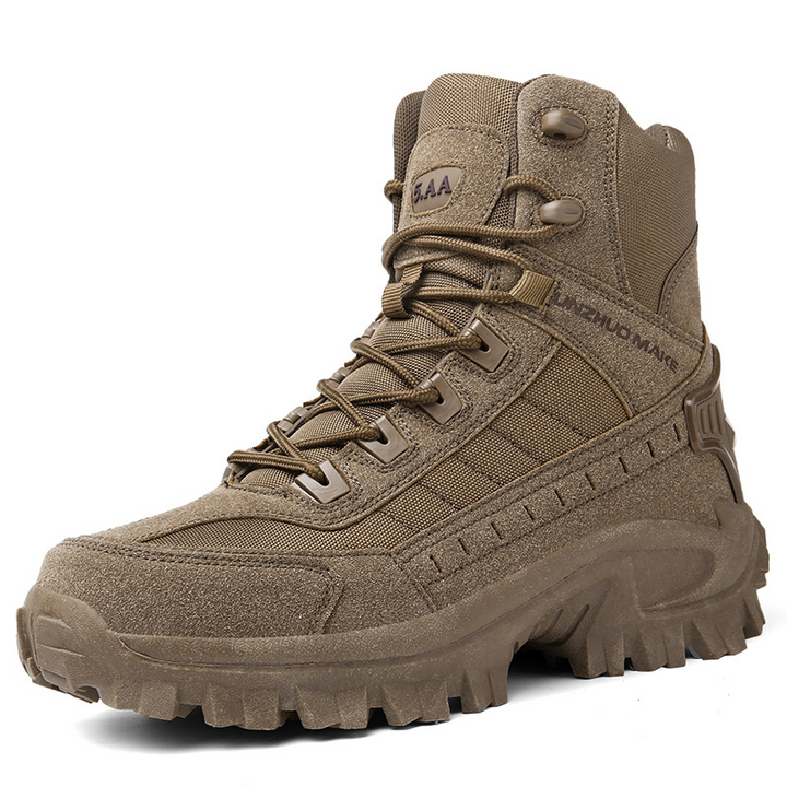 Rugged Men's Boots: Waterproof tactical work boots, anti-puncture sole, non-slip grip, built for durability & comfort.