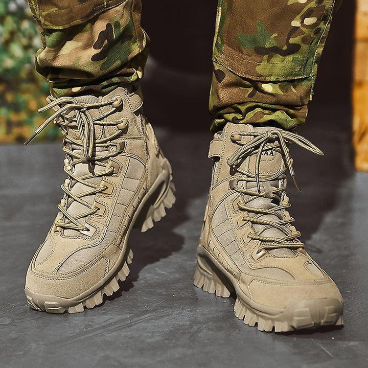 Waterproof Tactical Work Boots: Black men's boots, anti-puncture sole, non-slip grip, ideal for outdoor tasks & hiking.