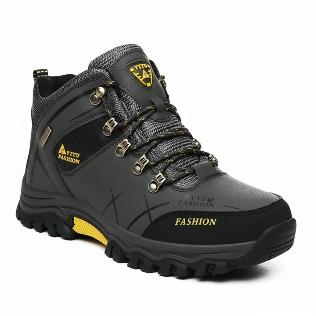 Waterproof men's winter footwear, durable design for outdoor activities.