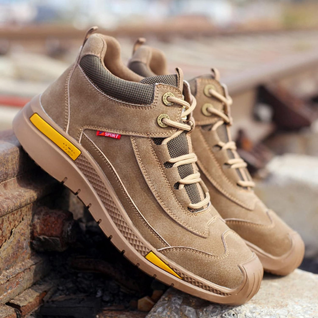 Protective men's safety shoes for construction & outdoor work; lightweight, waterproof, and slip-resistant.