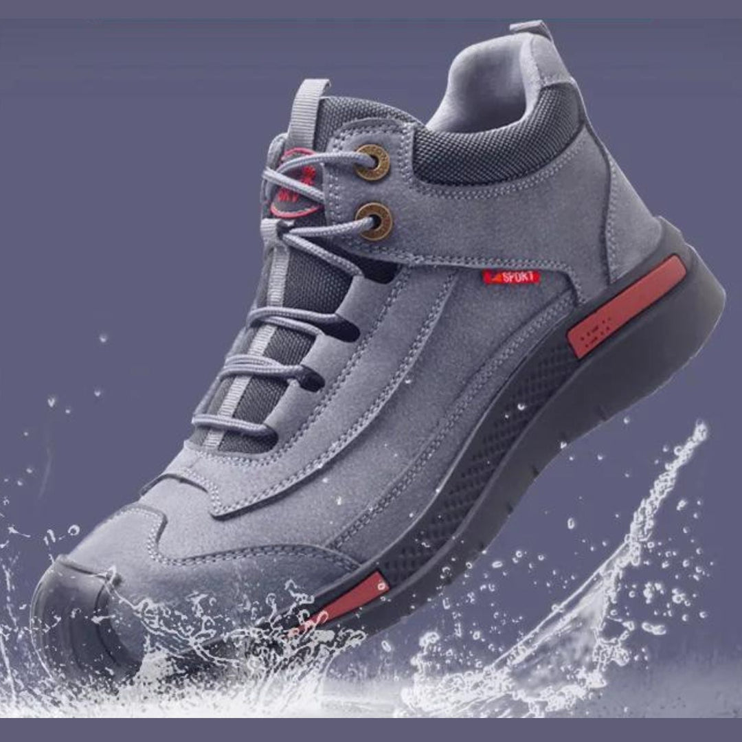Lightweight men's protective work boots, waterproof & slip-resistant, ideal for industrial and outdoor tasks.