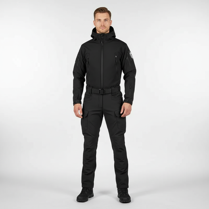 Men's apparel: Weatherproof jacket and trousers set, durable design