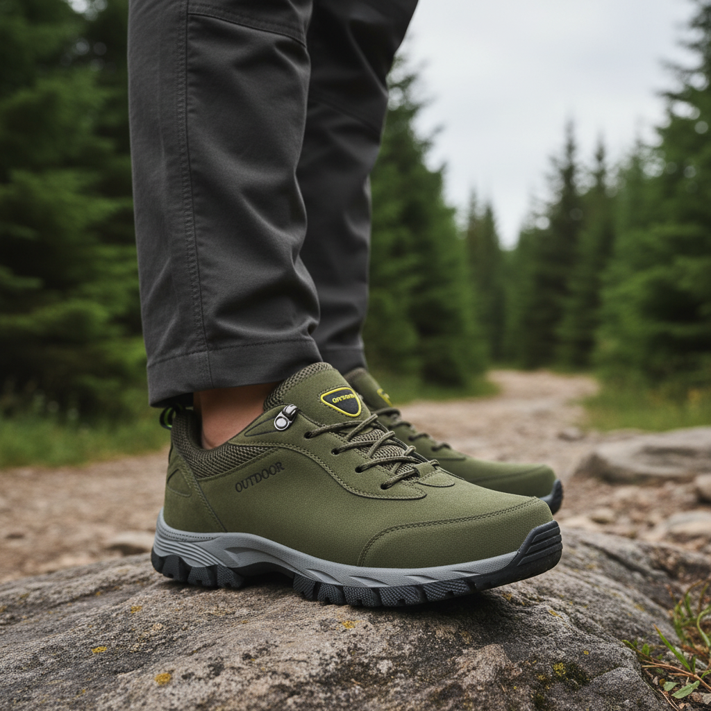 Men's Wesley breathable hiking shoes, grey synthetic leather, and black sole, for outdoor walking.