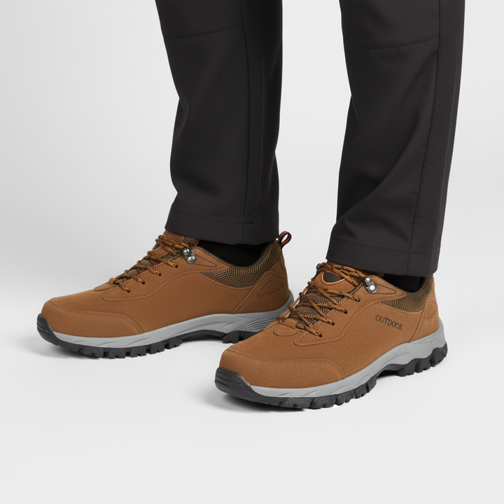 Side view of Men's Wesley hiking shoes, showcasing robust construction and breathable material for active wear.