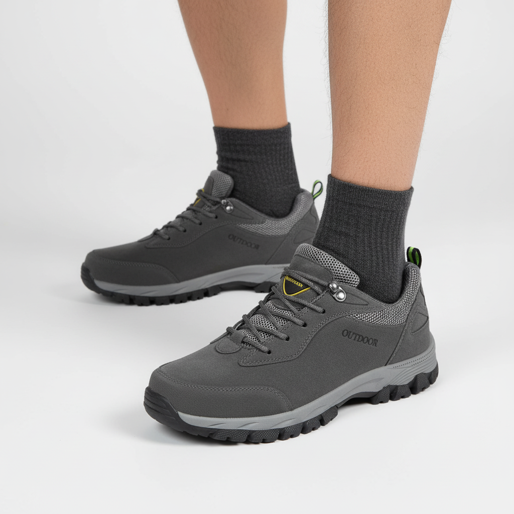 Upper view of men's breathable hiking shoes, Wesley, highlighting secure lacing and durable synthetic leather.