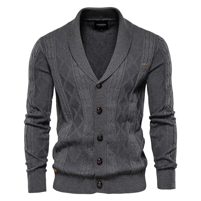 Comfortable men's Wexford Shawl Collar Sweater, tailored fit for versatile and warm layering.