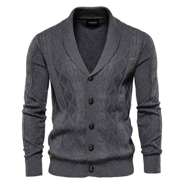 Comfortable men's Wexford Shawl Collar Sweater, tailored fit for versatile and warm layering.