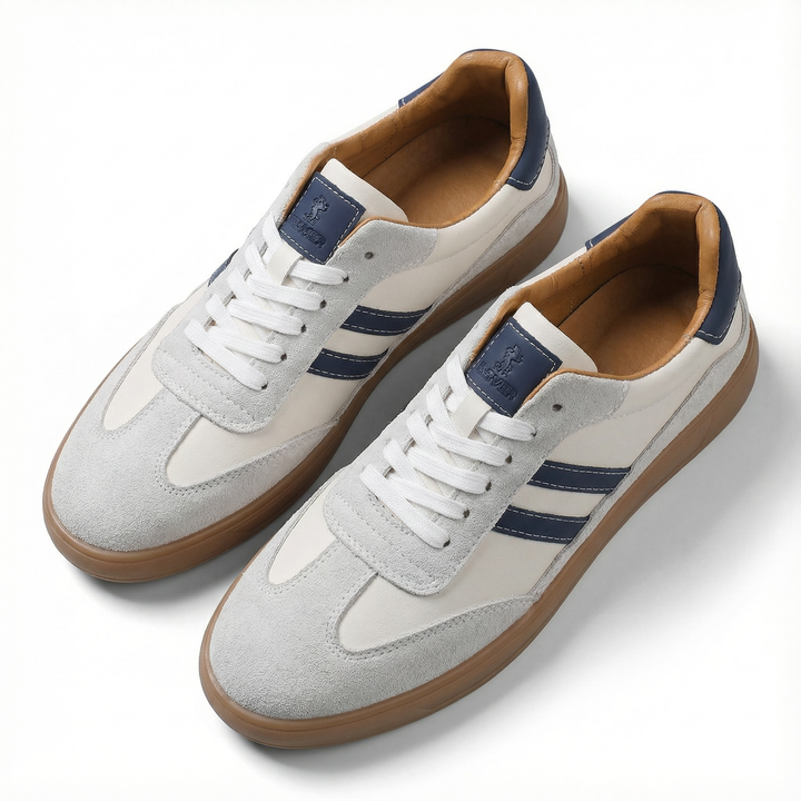 Men's Mason trainers in white or brown, versatile low-top everyday sneakers for comfort and walking.