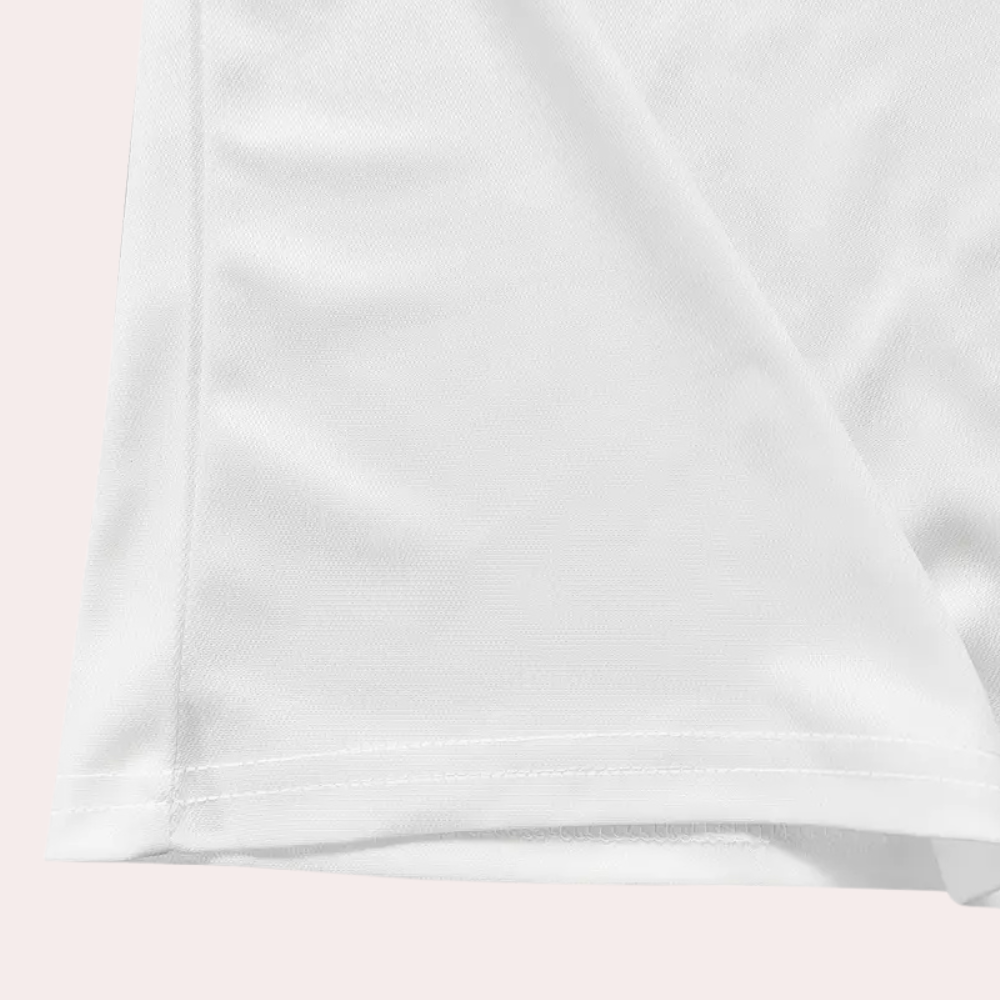 Comfortable men's casual white polo shirt, short sleeve with stylish print, perfect for summer fashion.