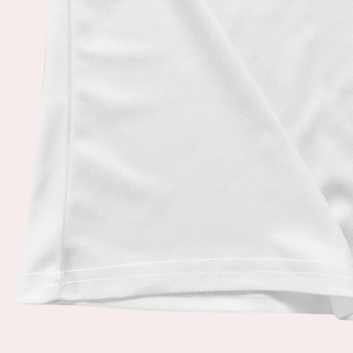 Comfortable men's casual white polo shirt, short sleeve with stylish print, perfect for summer fashion.