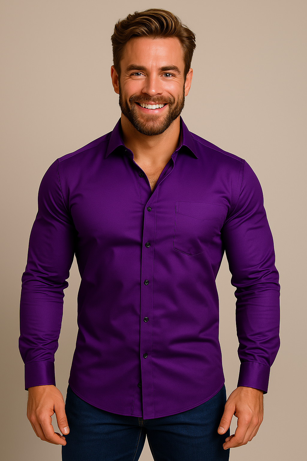 Men's white wrinkle-free long sleeve dress shirt, embodying classic style and professional elegance.