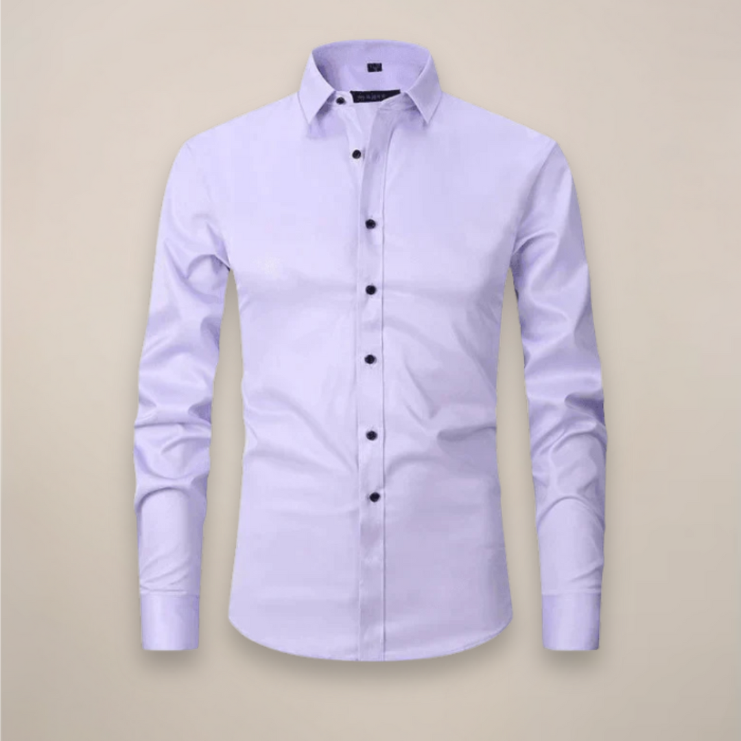 Elegant men's grey long sleeve wrinkle-free shirt, suitable for business and evening events.