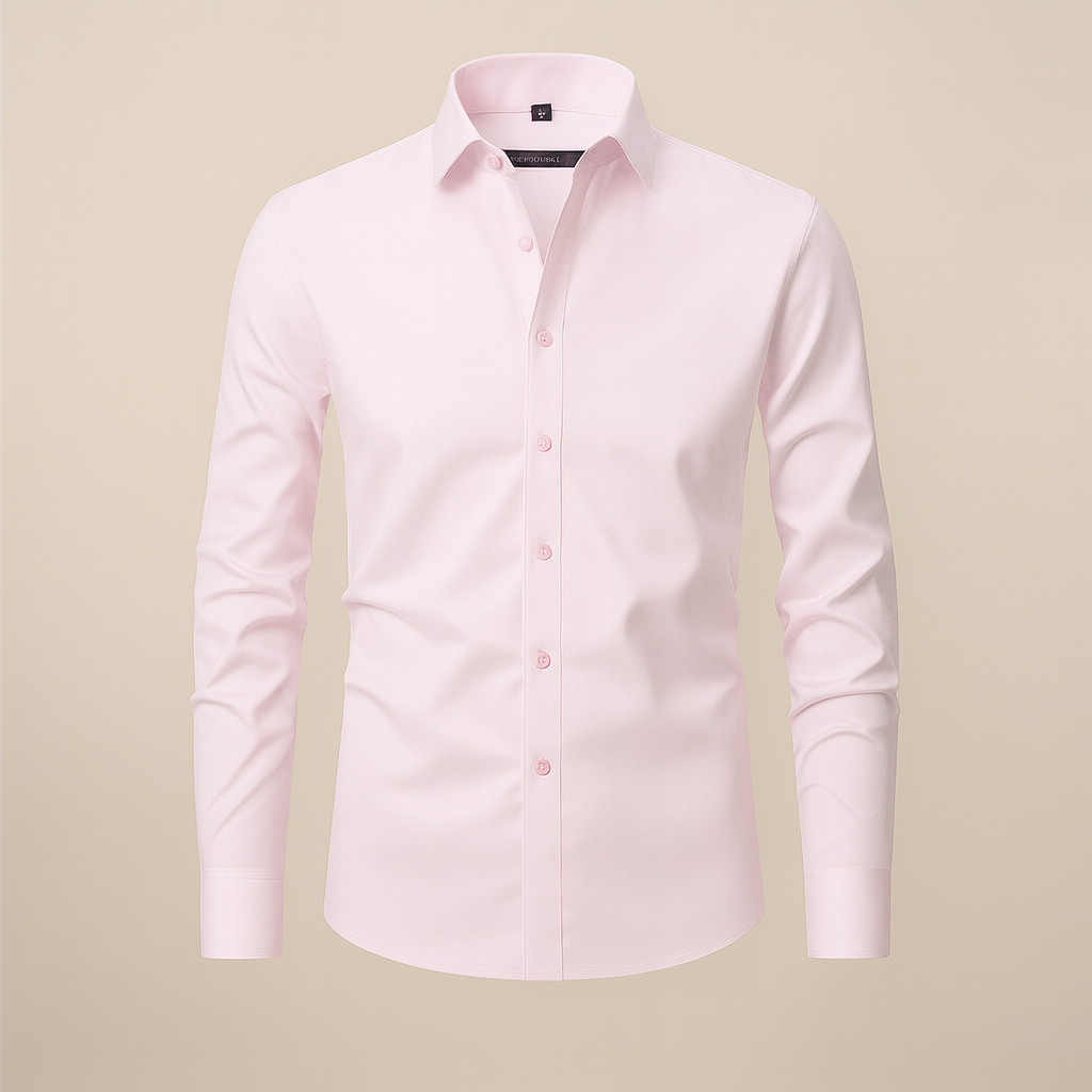 Sophisticated men's blue long sleeve wrinkle-free shirt, perfect for business casual or events.
