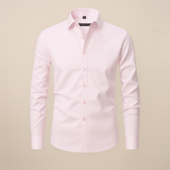 Sophisticated men's blue long sleeve wrinkle-free shirt, perfect for business casual or events.