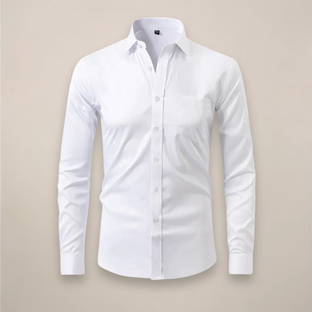 Classic men's blue long sleeve wrinkle-free shirt, perfect for formal wear & versatile fashion.