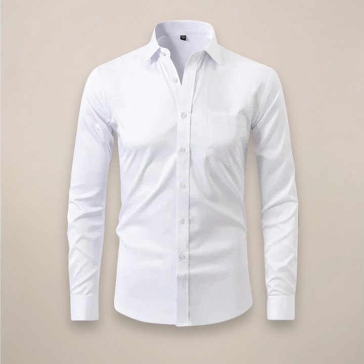 Classic men's blue long sleeve wrinkle-free shirt, perfect for formal wear & versatile fashion.