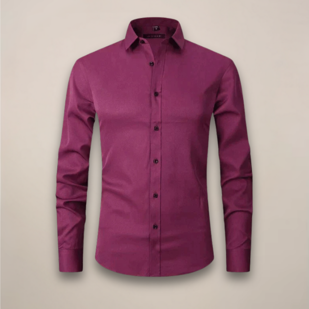 Men's grey classic long sleeve wrinkle-free shirt, combining comfort with professional attire.