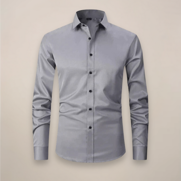 Blue men's long sleeve wrinkle-free shirt, ideal for a smart business casual or formal ensemble.