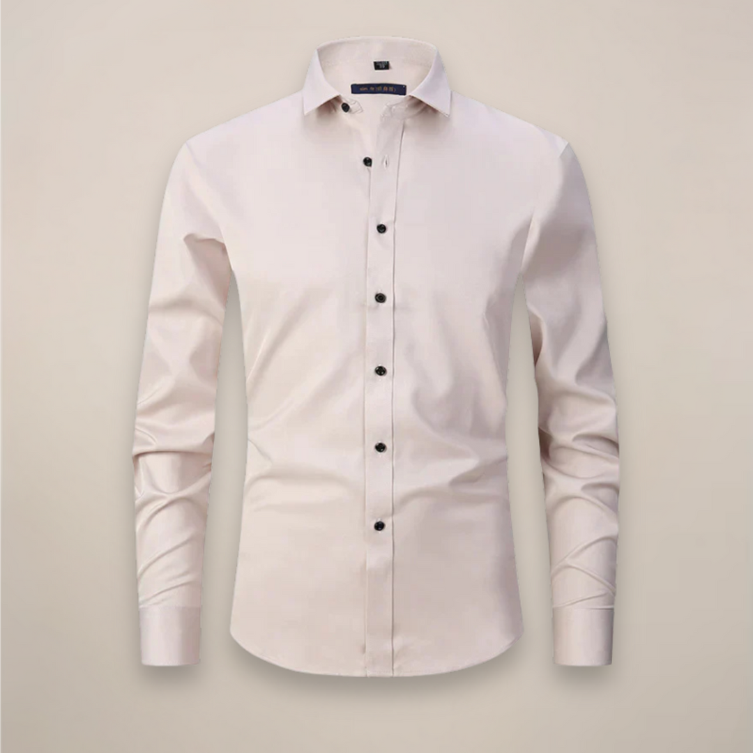 Grey men's long sleeve wrinkle-free shirt, a professional choice for a polished, modern look.