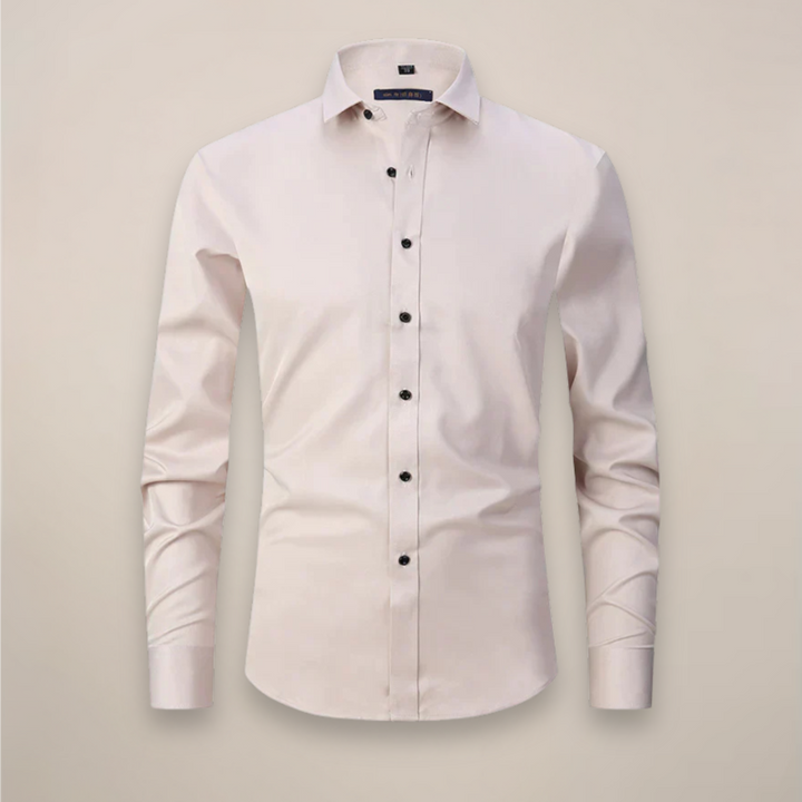 Grey men's long sleeve wrinkle-free shirt, a professional choice for a polished, modern look.