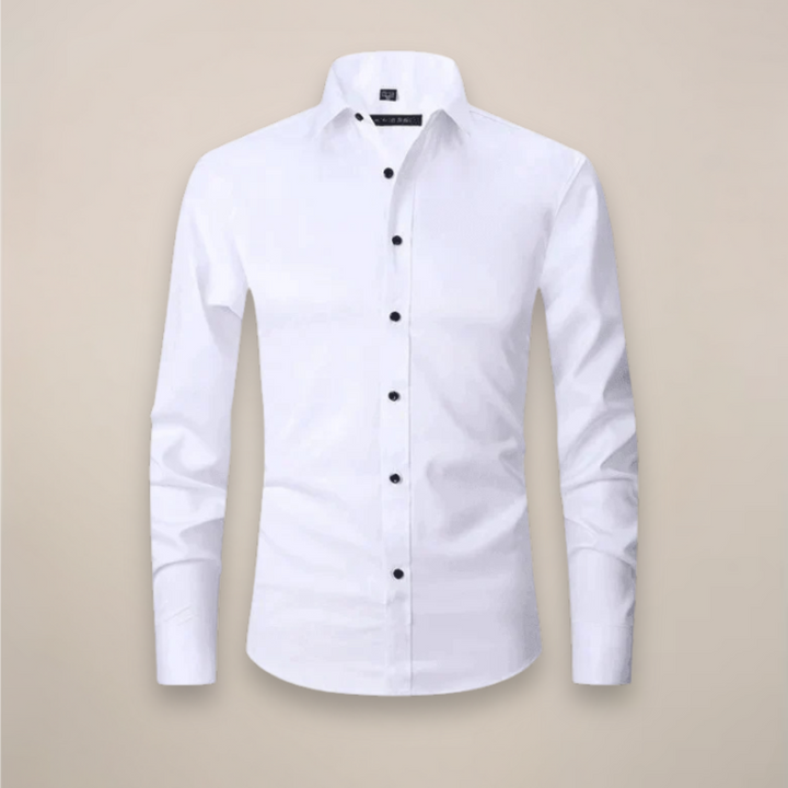 Timeless grey men's long sleeve wrinkle-free shirt, ideal for professional and versatile fashion.