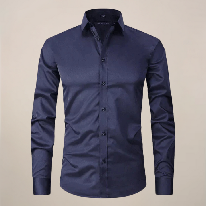 Classic grey men's long sleeve shirt, wrinkle-free design for comfort and stylish fashion.