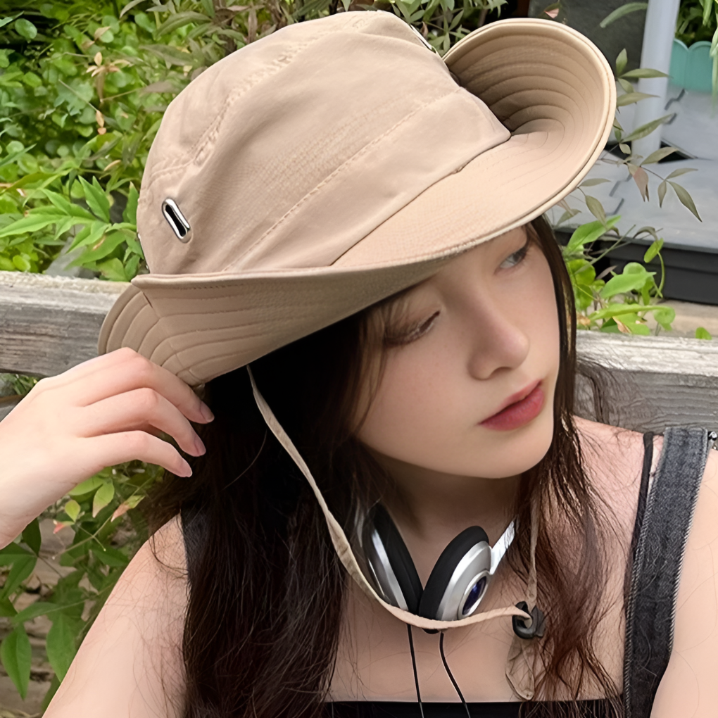 Durable men's wide brim fishing hat, ultimate sun protection, secure adjustable chin strap for outdoor adventures.