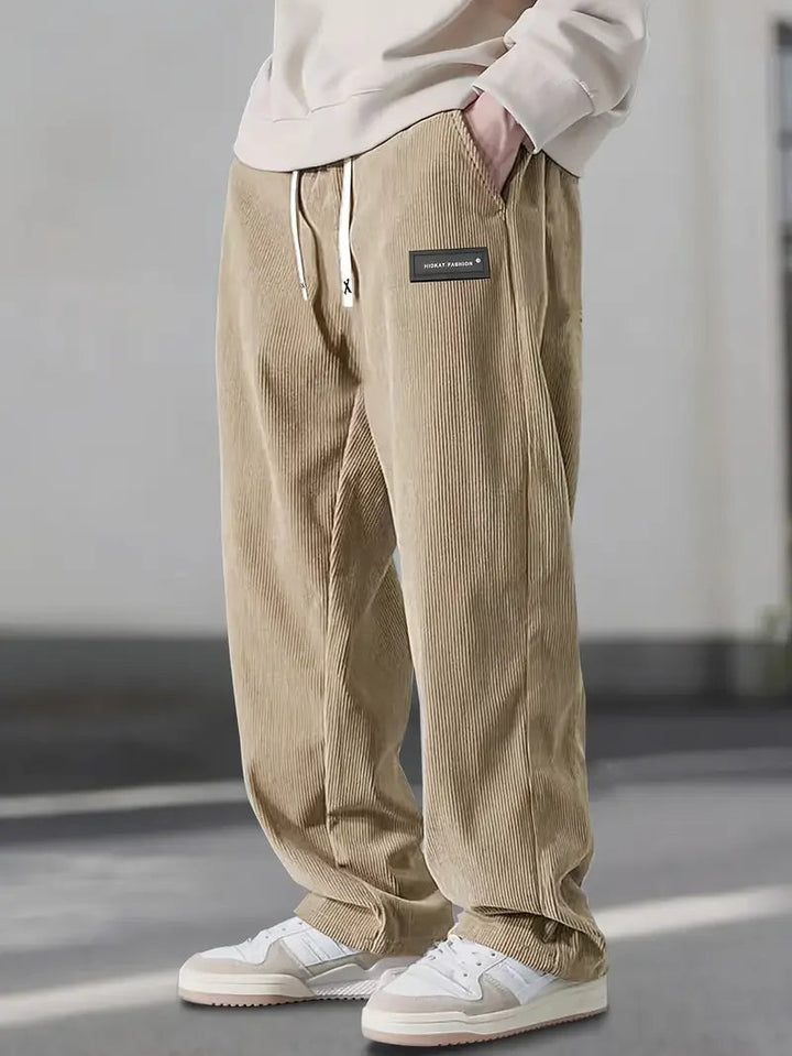 Men's wide leg corduroy pants, relaxed fit, adjustable waist. Perfect comfort for casual wear & streetwear.