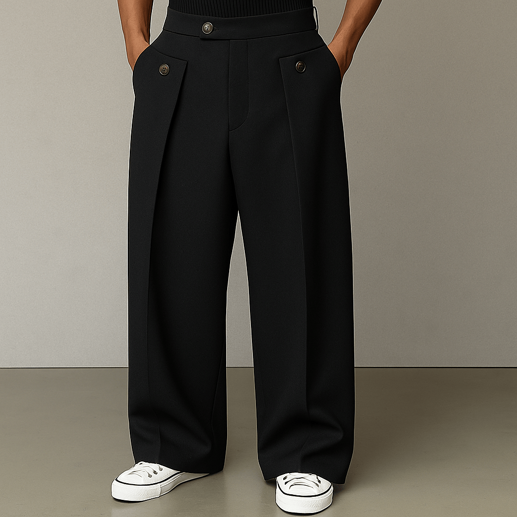 Versatile men's wide-leg pants, ideal for casual & smart outfits, ensuring relaxed fit comfort.