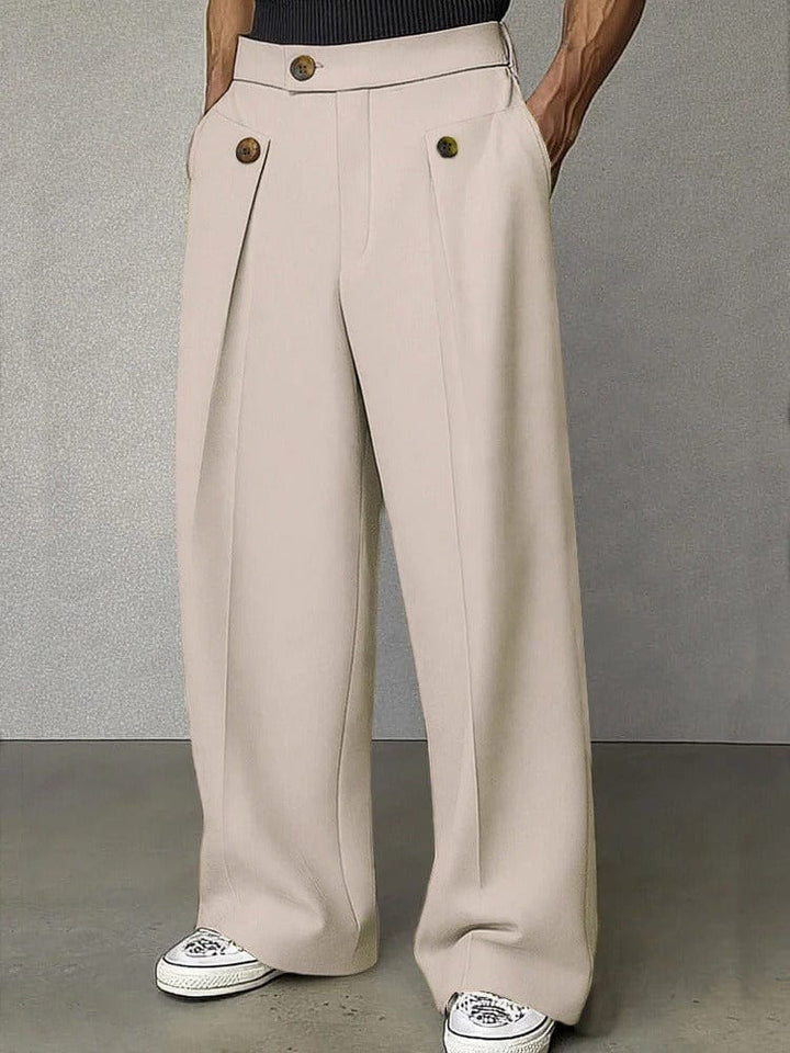 Comfortable men's relaxed fit wide-leg trousers, soft fabric for effortless style & daily wear.