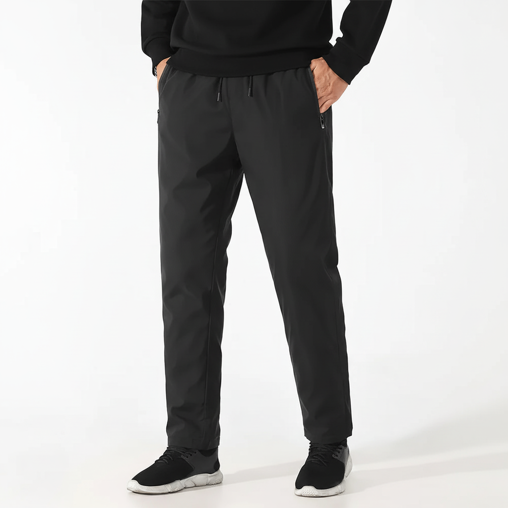 Durable men's windproof activewear pants with thermal down insulation, suitable for cold weather