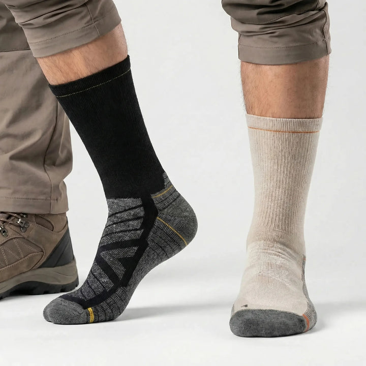 Breathable merino wool cushioned mid-calf socks for men & women's athletic activities.