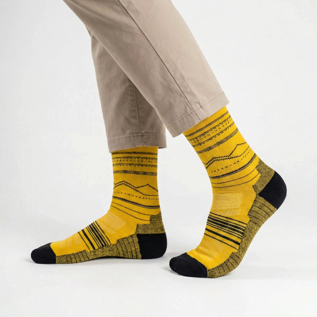 Men's & women's breathable merino wool mid-calf socks for comfortable hiking & cycling.
